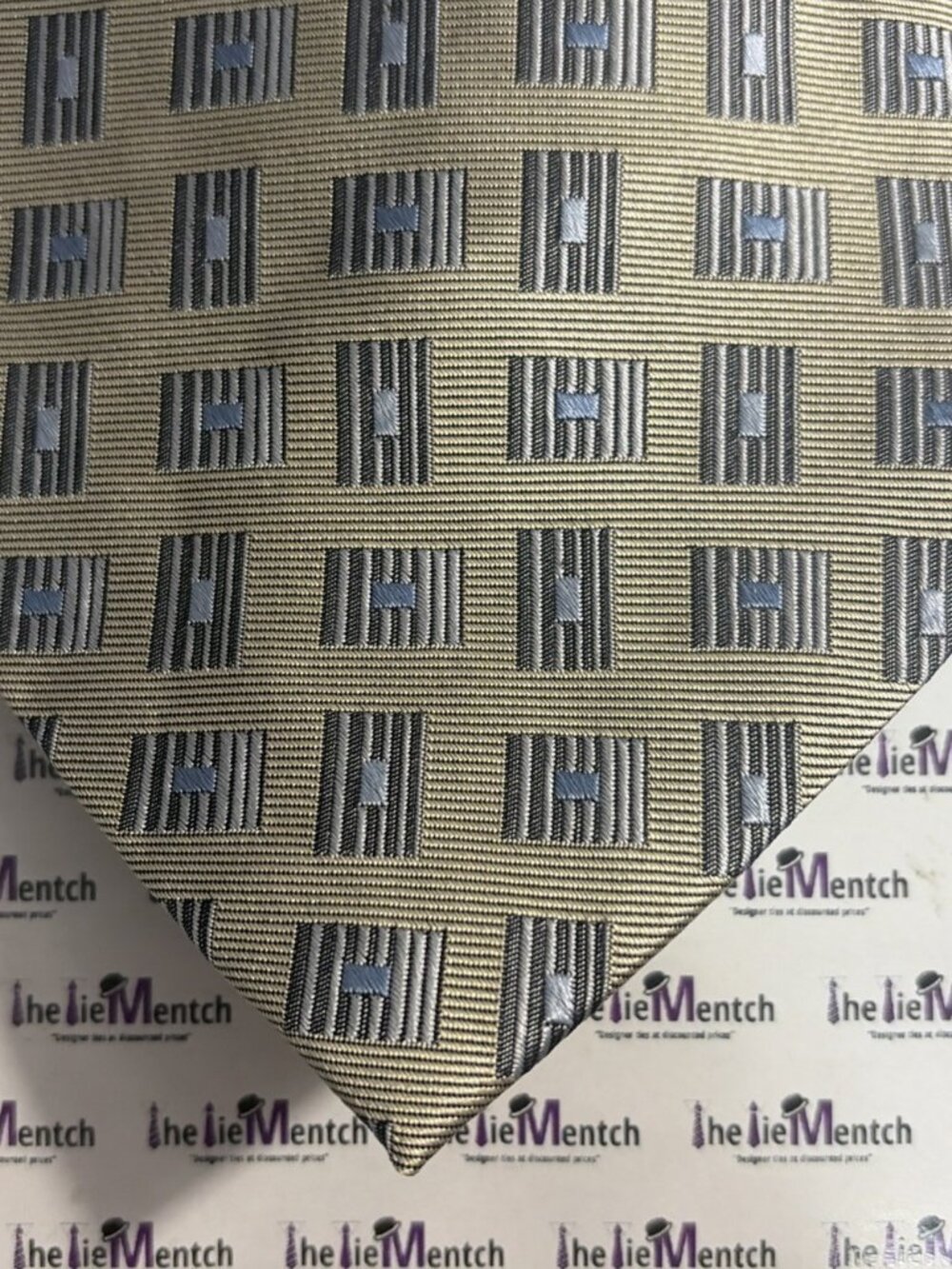 BURMA BIBAS Silk Tan Geometric Squares Tie 4”